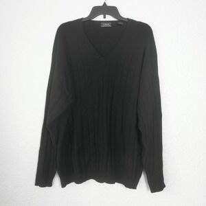 Saddles Men's 100% Cashmere V-Neck Sweater, Black, XL Extra‎ Large